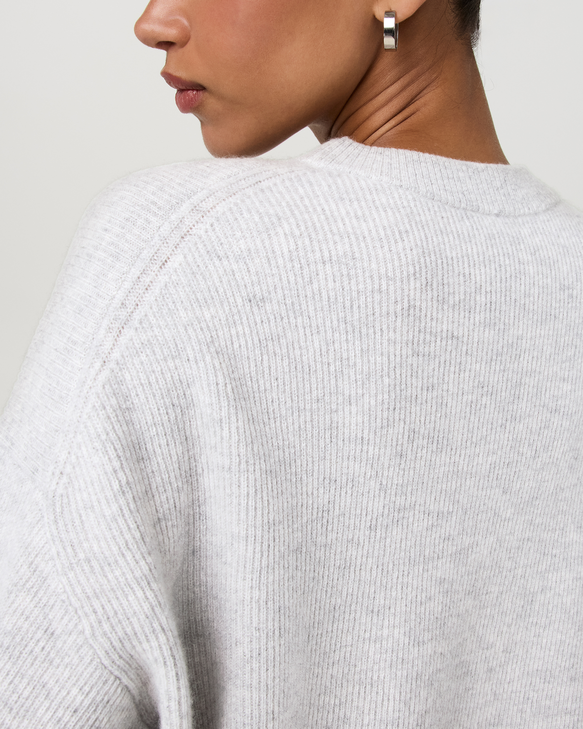 Émilie Cashmere Oversized Rib Crew | Pale Grey Heather
