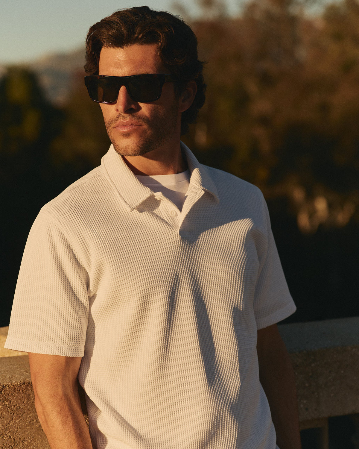 Short Sleeve Lightweight Tech Waffle Polo - Relaxed Fit | White