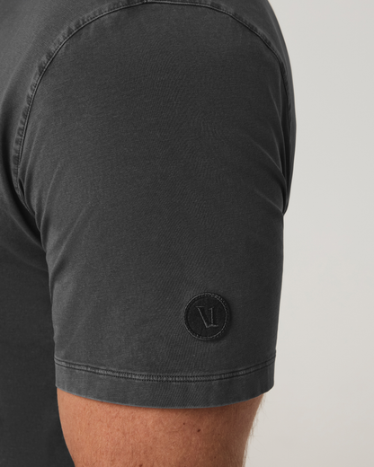 Short Sleeve Feather Polo | Dark Pewter Garment Dye
