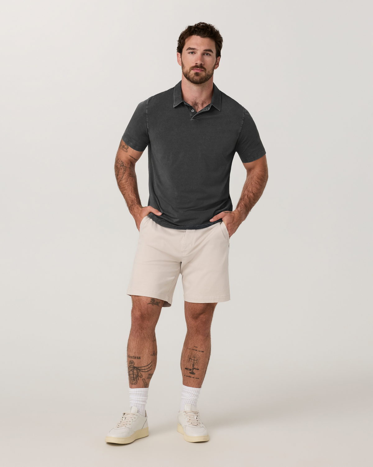Short Sleeve Feather Polo | Dark Pewter Garment Dye