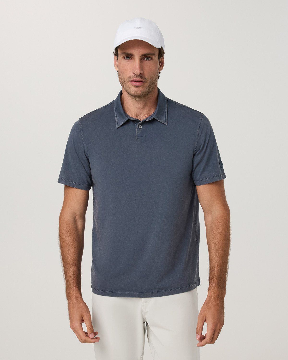 Short Sleeve Feather Polo | Ocean Blue Garment Dye