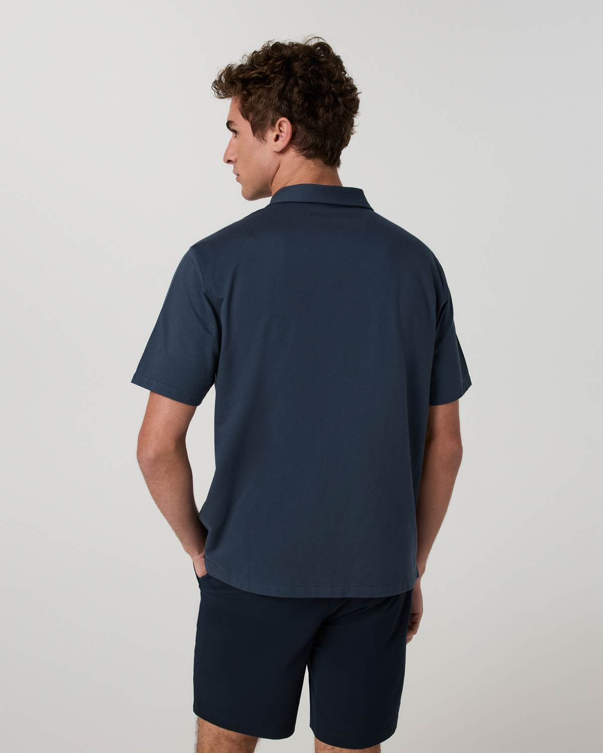 Short Sleeve Knit Oxford Camp Collar Button Down | Ocean Blue