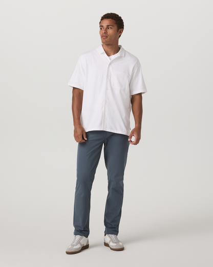 Short Sleeve Knit Oxford Camp Collar Button Down | White