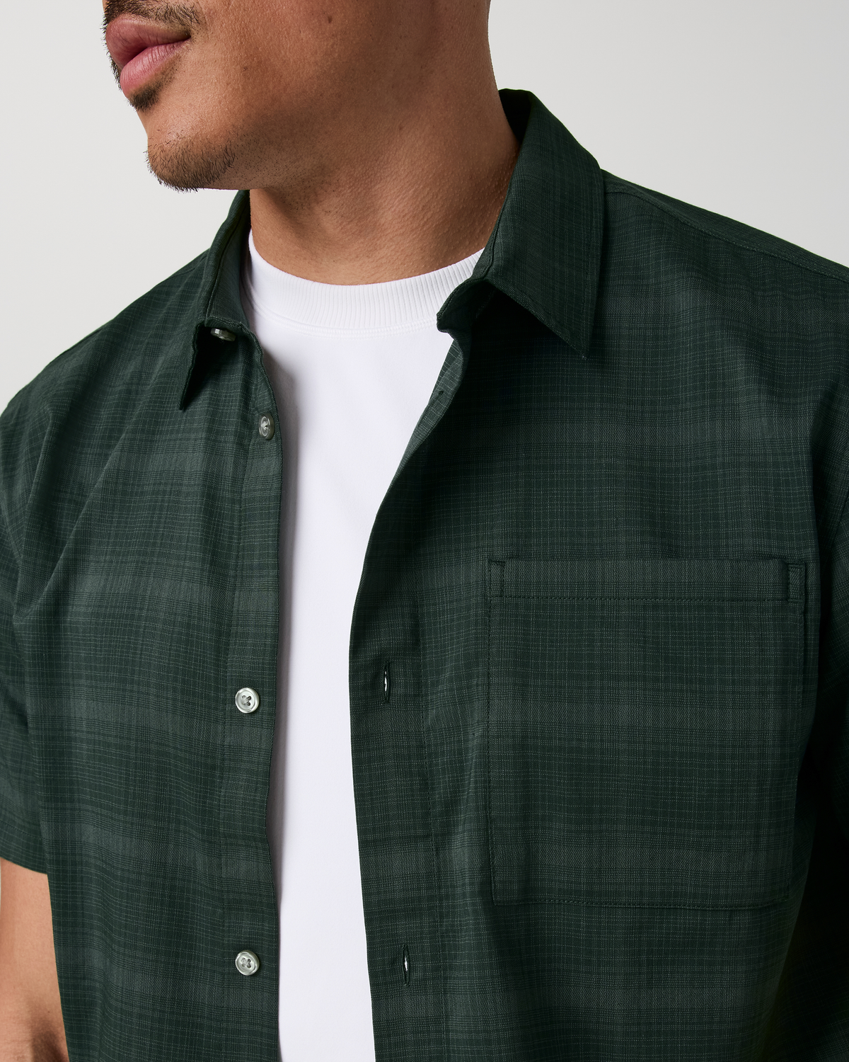 Short Sleeve Plaid Button Down Shirt | Evergreen