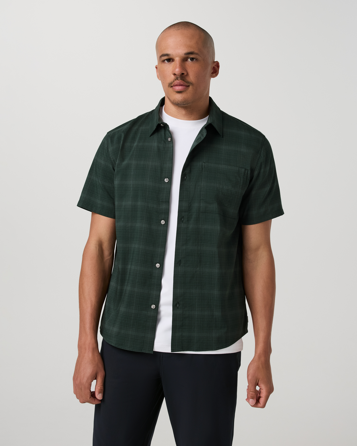 Short Sleeve Plaid Button Down Shirt | Evergreen