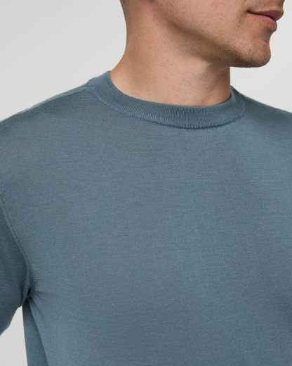 Merino Fine Gauge Wool Sweater | Blue Sea