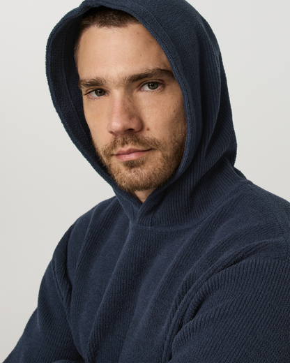 Midweight Rib Sweater Hoodie | Navy
