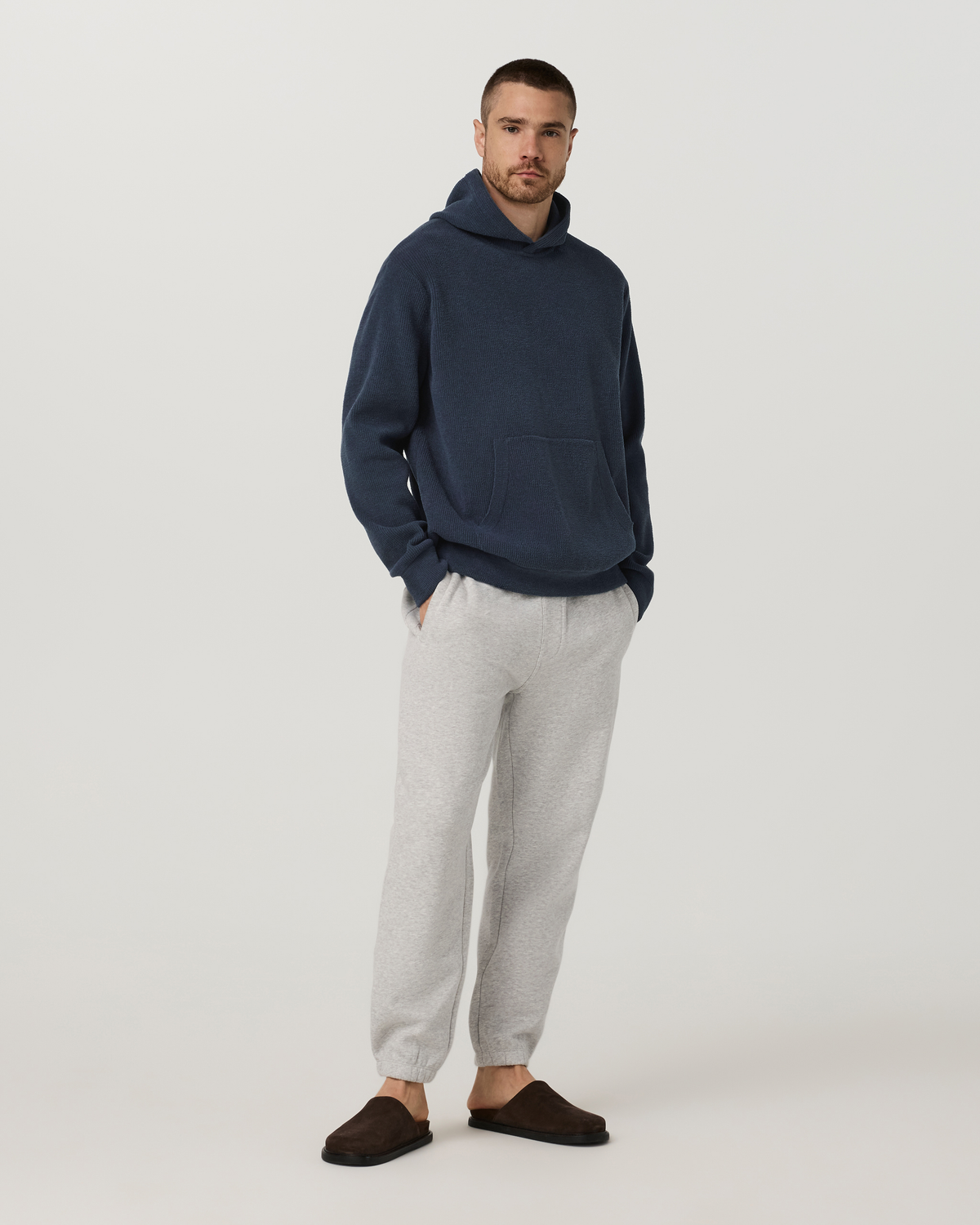Midweight Rib Sweater Hoodie | Navy