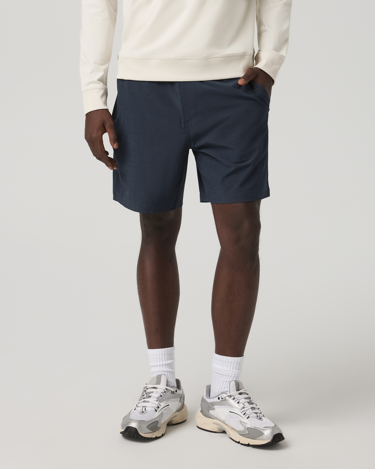 Aim Elastic Waist Short 7" | Navy Linen Texture