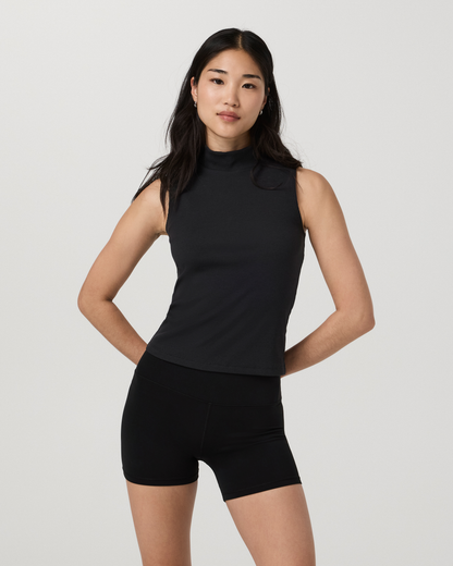 Cottony Rib Mock Neck Tank | Black