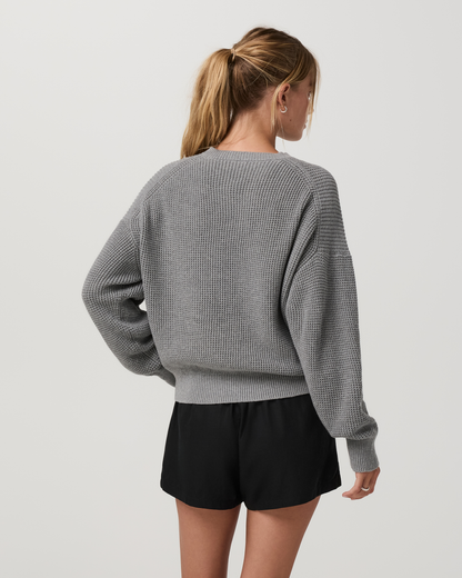 Cotton Waffle Sweater | Heather Grey