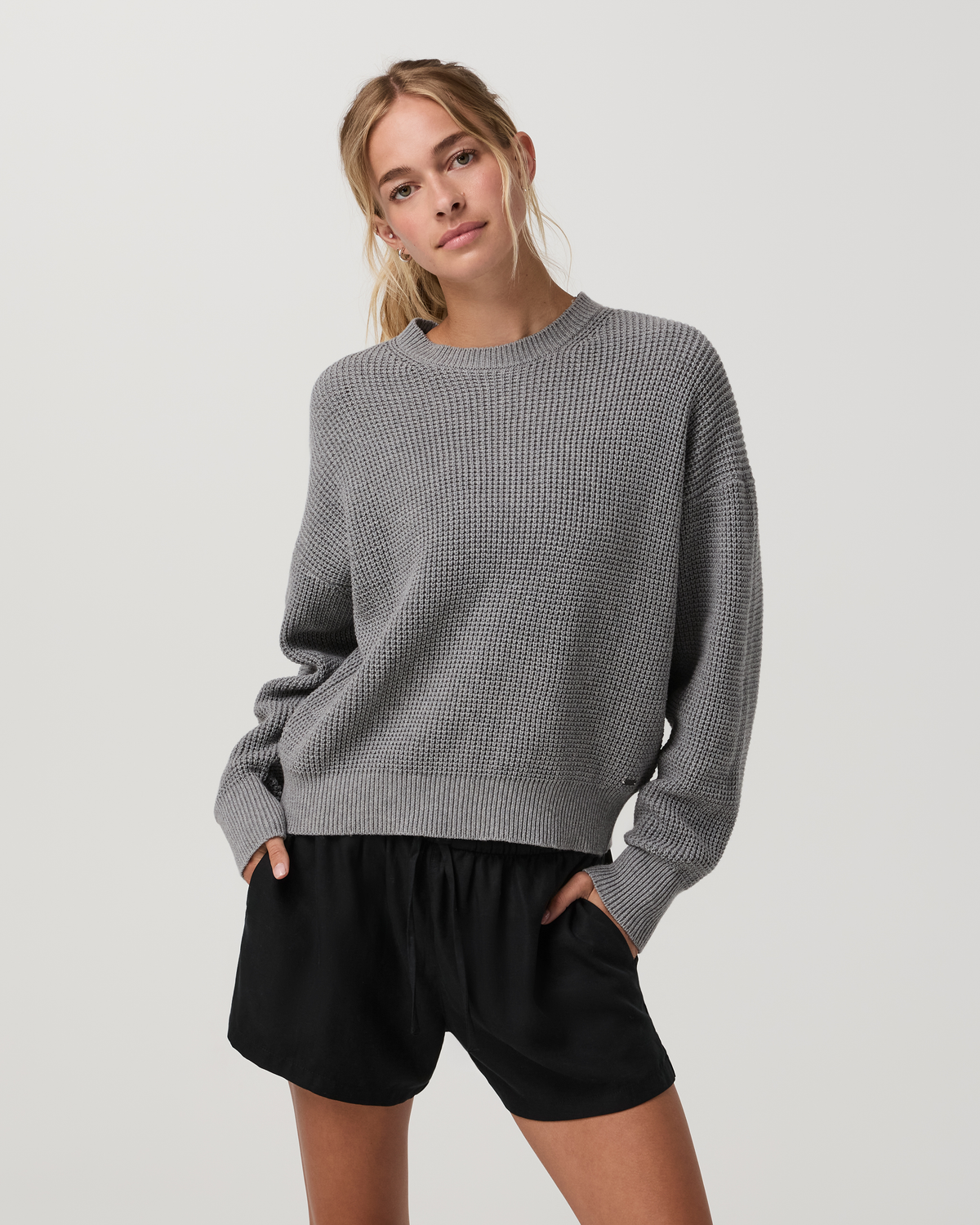 Cotton Waffle Sweater | Heather Grey