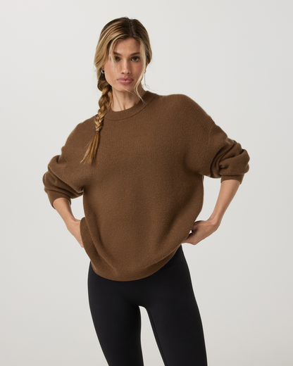 Émilie Cashmere Oversized Rib Crew | Bourbon