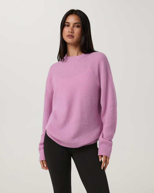 Émilie Cashmere Oversized Rib Crew | Light Bloom