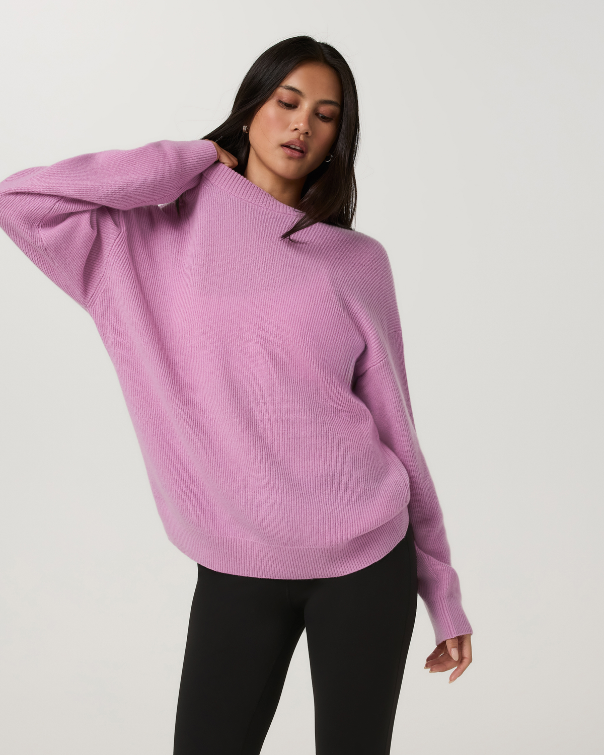 Émilie Cashmere Oversized Rib Crew | Light Bloom