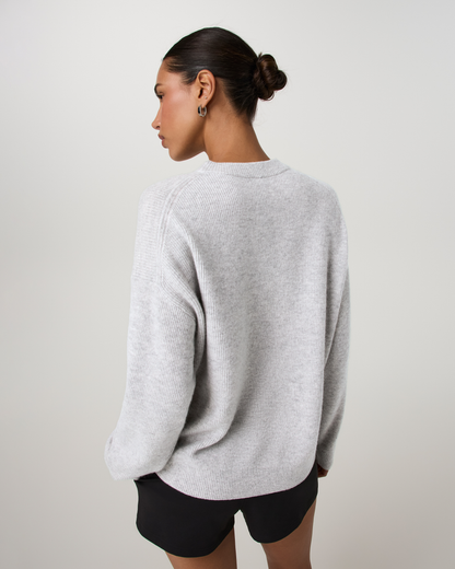 Émilie Cashmere Oversized Rib Crew | Pale Grey Heather