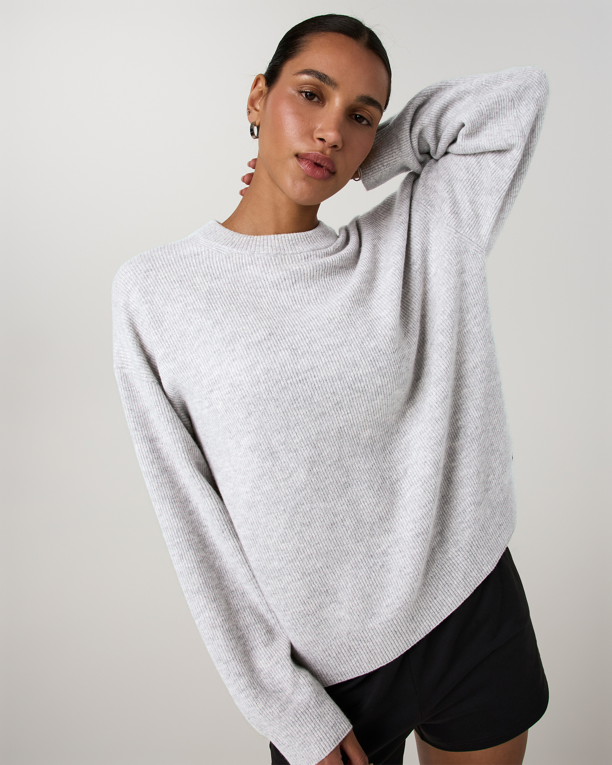 Émilie Cashmere Oversized Rib Crew | Pale Grey Heather