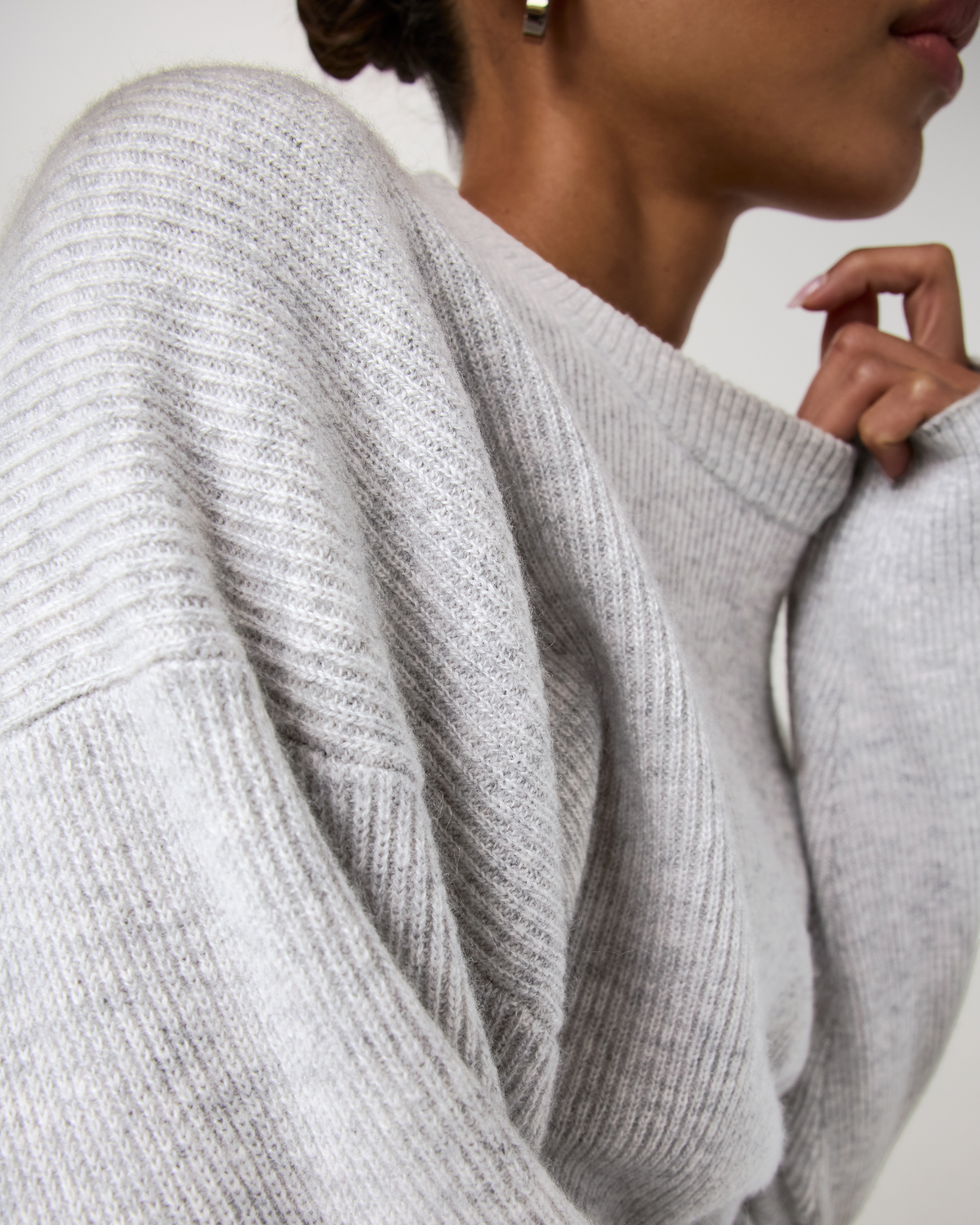 Émilie Cashmere Oversized Rib Crew | Pale Grey Heather