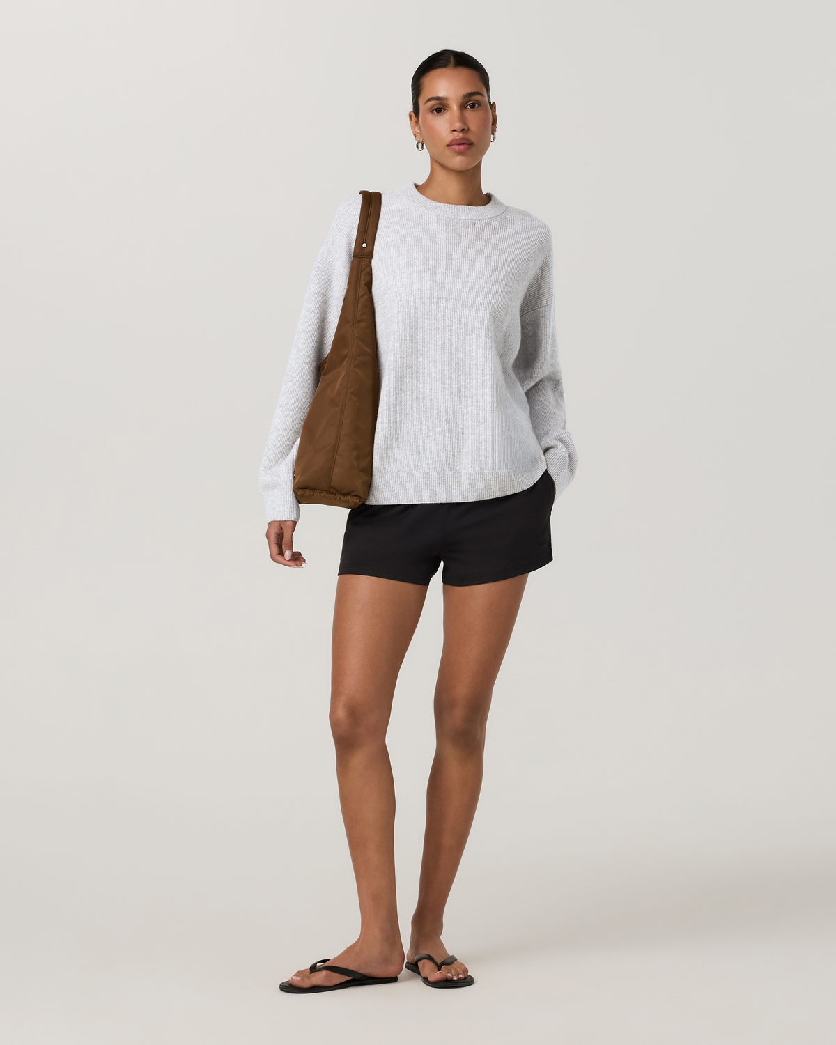 Émilie Cashmere Oversized Rib Crew | Pale Grey Heather