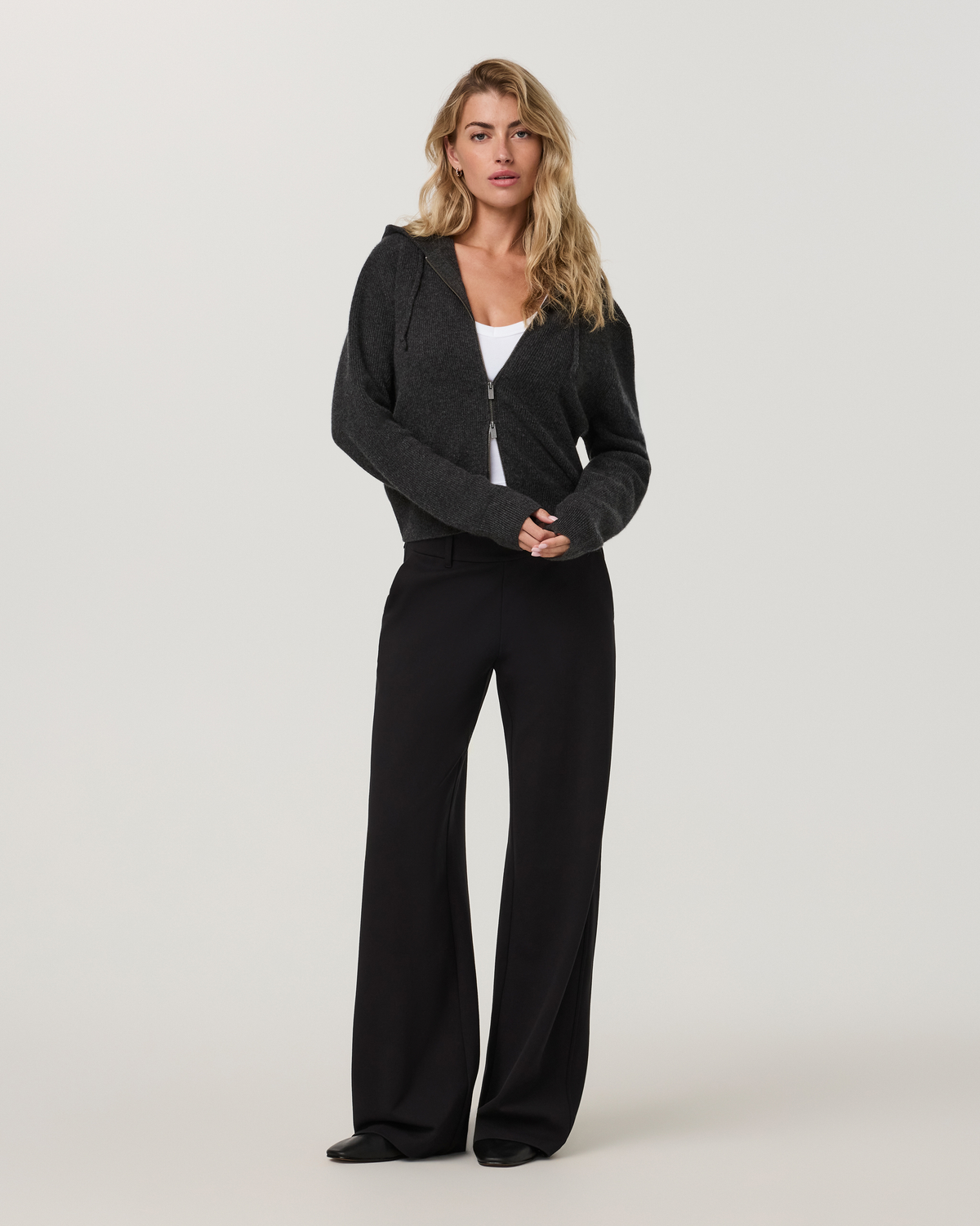 Émilie Cashmere Rib Double Zip | Charcoal Heather