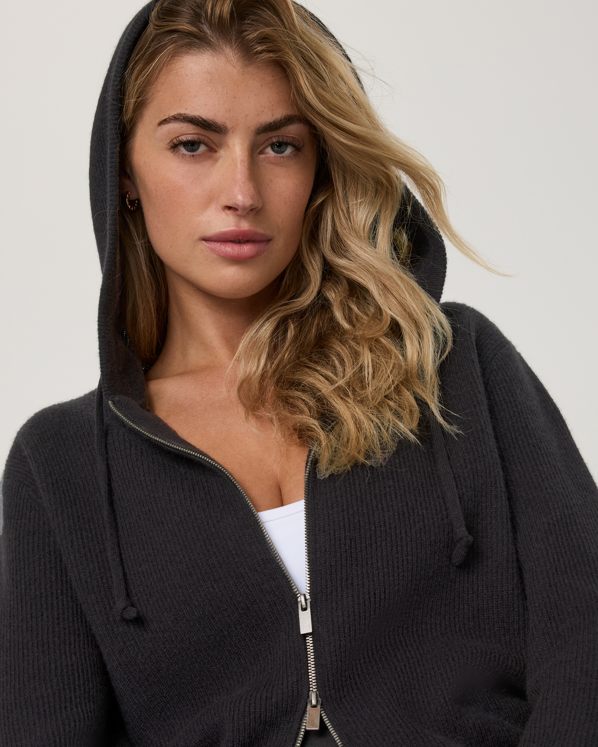 Émilie Cashmere Rib Double Zip | Vintage Black
