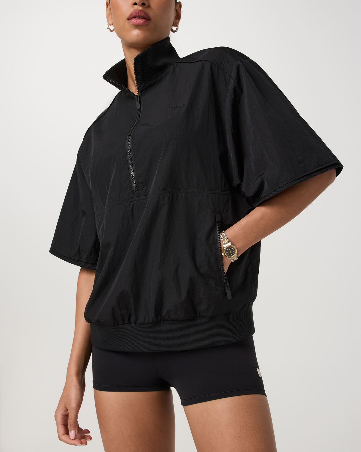 Retrograde Short Sleeve Half Zip Jacket | Black