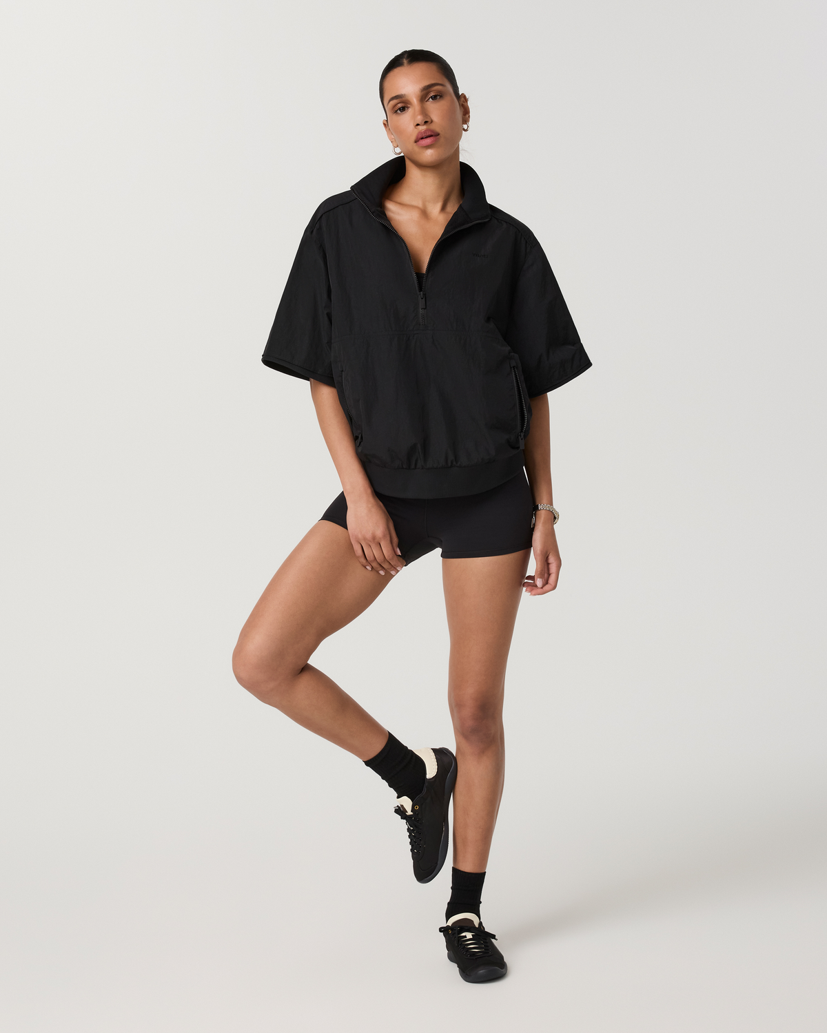 Retrograde Short Sleeve Half Zip Jacket | Black